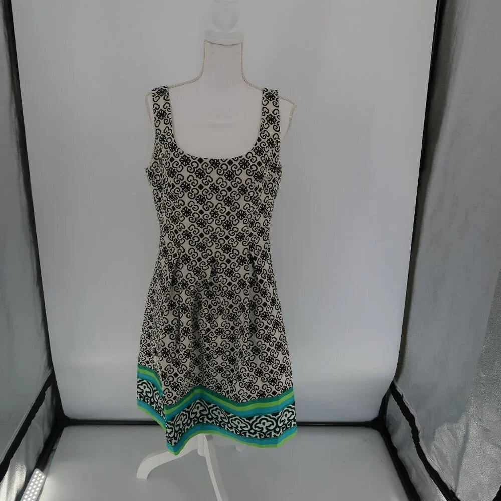 Nine West Black White w Teal/Green Stripes Sun Dress Size 12